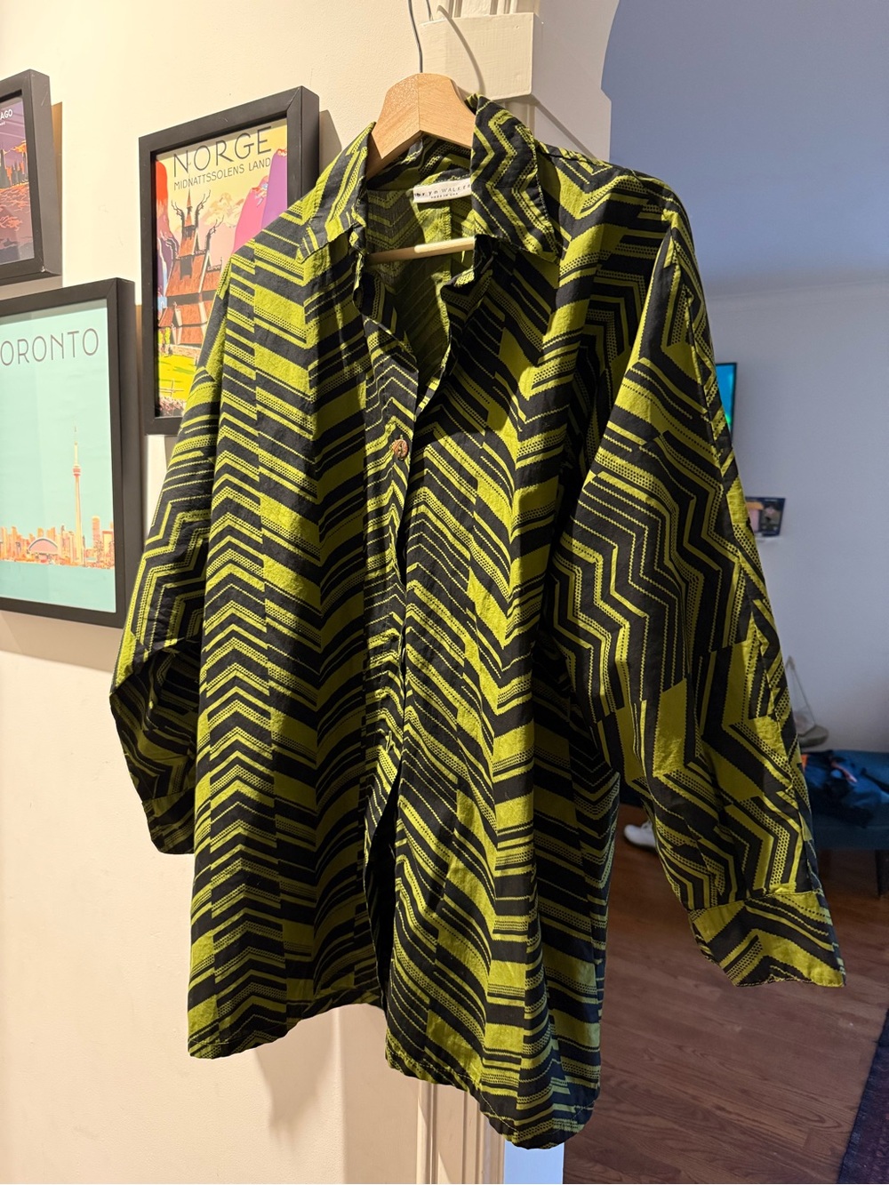 Vintage Bryn Walker Abstract Oversize Geometric Button-Up Shirt